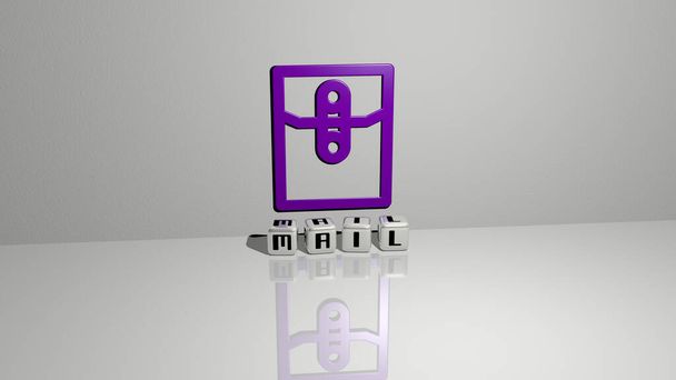 3D иллюстрация графики MAIL и текста, выполненного металлическими буквами кубиков для соответствующих значений концепции и презентаций. икона и зависть - Фото, изображение