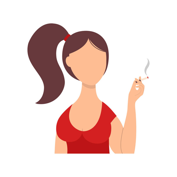 smoking girl, a woman with a cigarette in her hand. vector illustration. avatar, portrait on a white background. - Vettoriali, immagini