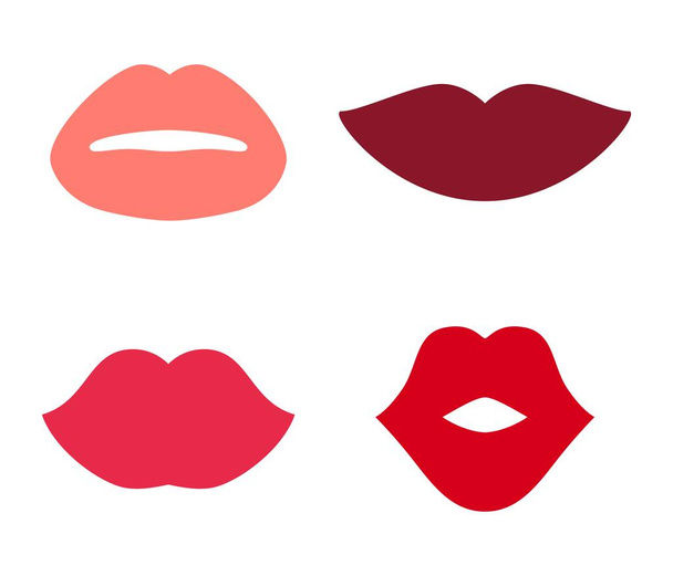 Beyaz arka planda izole edilmiş farklı kadın dudak simgeleri. Siluetler vektör illüstrasyonunu öper - Vektör, Görsel