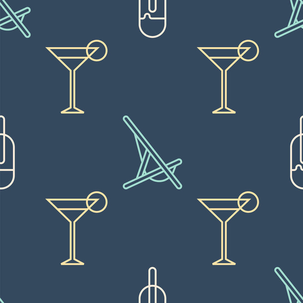 Set lijn IJs, Martini glas en zonnebank op naadloos patroon. Vector. - Vector, afbeelding
