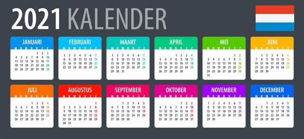 Vector template of color 2021 calendar - Dutch version - Вектор, зображення