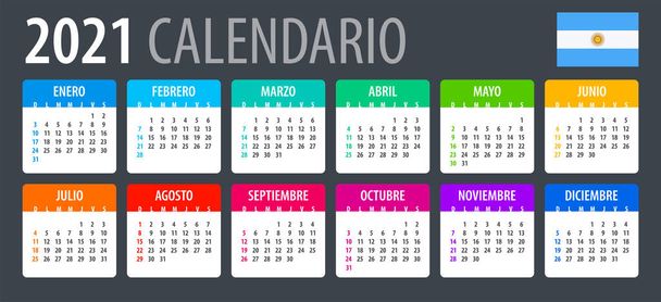 Vector template of color 2021 calendar - Argentinian version - Vektor, obrázek