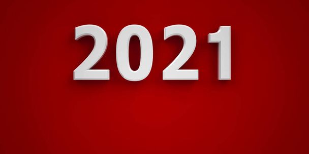 Новый 2021 год на красном фоне, трехмерный рендеринг, 3D иллюстрация
 - Фото, изображение