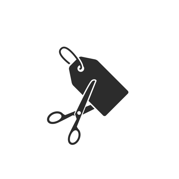 Ciseaux coupant une icône d'étiquette de prix Vector discount concept illustration plate. - Vecteur, image