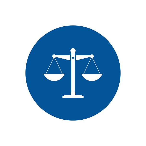 Scales Icon, σύμβολο κλίμακας που απομονώνεται σε μπλε στρογγυλό φόντο. - Διάνυσμα, εικόνα