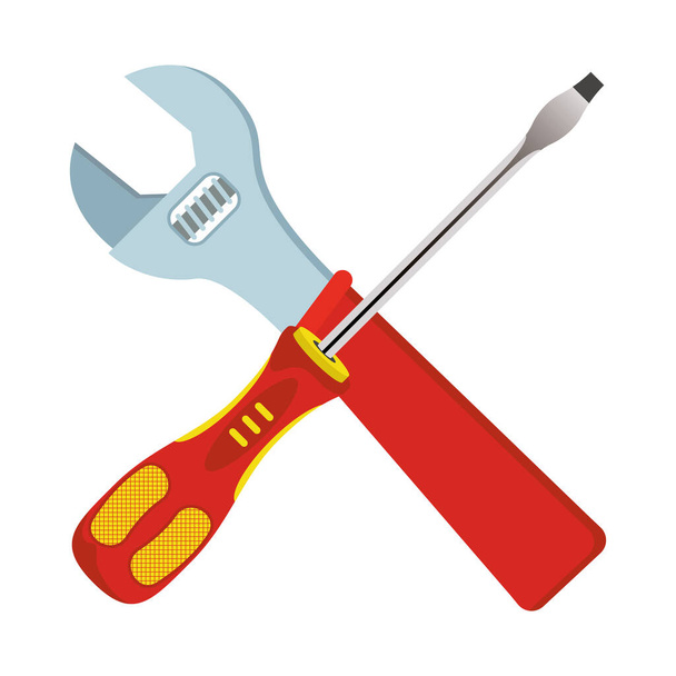 llave inglesa y herramientas de destornillador cruzadas - Vector, imagen