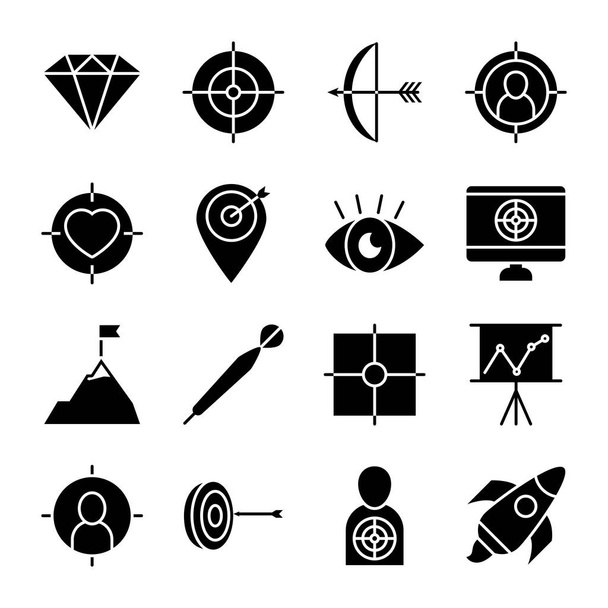 Ensemble d'icônes arc et cibles, style silhouette - Vecteur, image