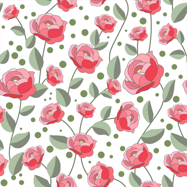 Seamless pattern of pink and carmine peonies and gray-green leaves, on a white background. Great for decorating fabrics, textiles, gift wrapping design, any printed materials, including advertising. - Vector, Image