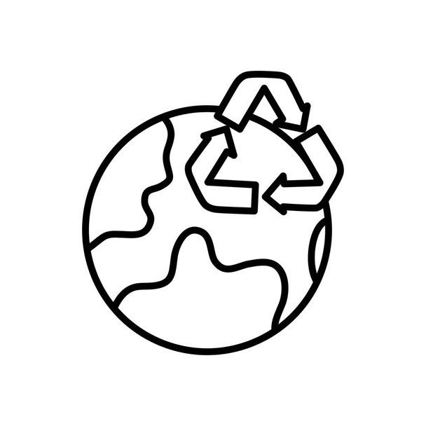 Země planety a recyklovat symbol ikony, styl čáry - Vektor, obrázek