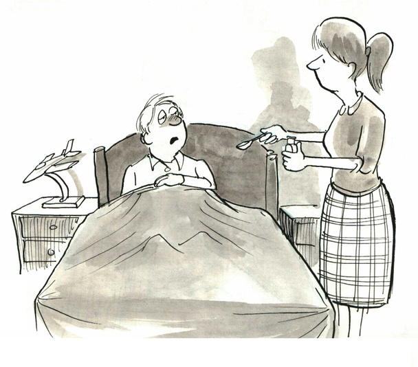 Madre está tratando de tratar a su hijo enfermo con medicamentos
 - Foto, Imagen