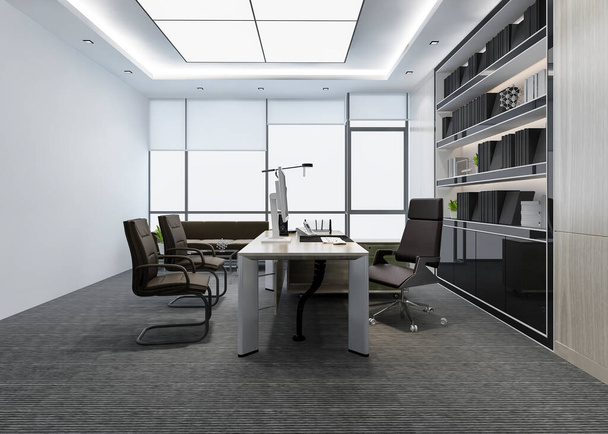 3D-Rendering von luxuriösen Geschäftstreffen und Arbeitsräumen im Büro der Geschäftsleitung - Foto, Bild
