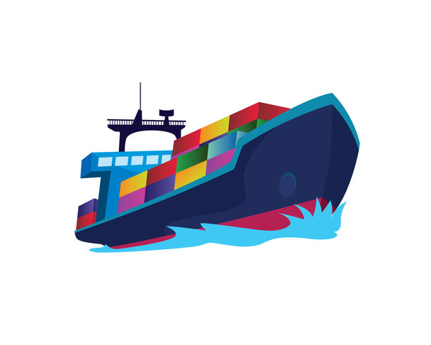 Cargo Ship with Containers Sailing on the Ocean - Vector, Image