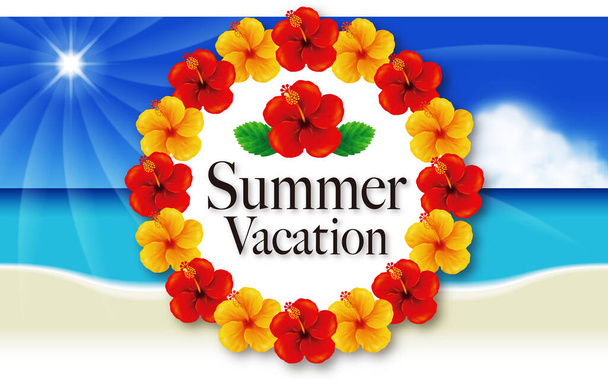 Deniz manzarası ve amber çiçeği. İllüzyon. Lütfen "yaz tatili" metnini silin ve gerekli cümleleri girin. - Fotoğraf, Görsel