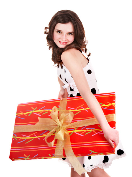 Chica con gran caja de regalo roja
. - Foto, Imagen