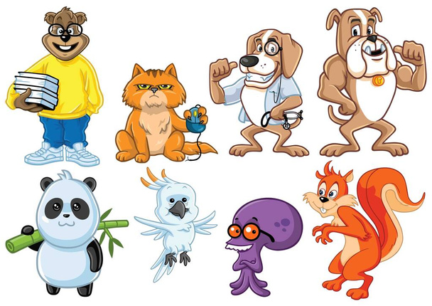 Şirin Komik Komik Hayvan Karakteri Tasarımı Çizgi Film Çizim Koleksiyonu Premium Vektör Paketi - Vektör, Görsel