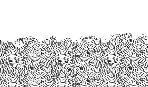 Oriental wave seamless background. Line art vector illustration. - Vector, Image