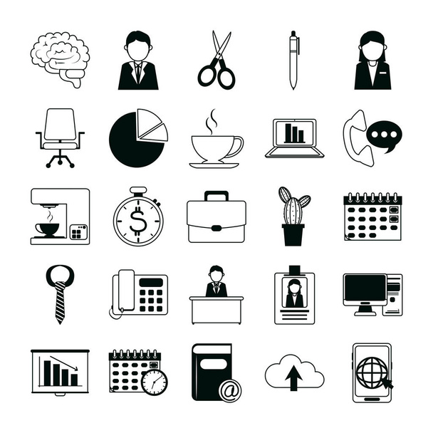 office supply stationery work business linear style icons set - Vector, Image