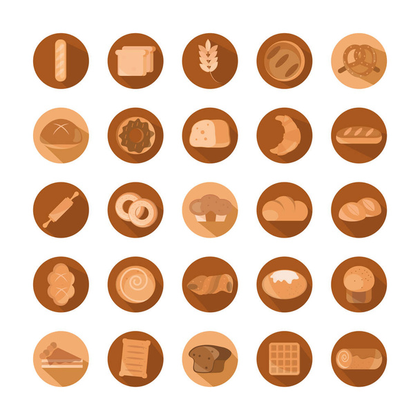chléb menu pekařství potravinářské výrobky blok a ploché ikony sada - Vektor, obrázek
