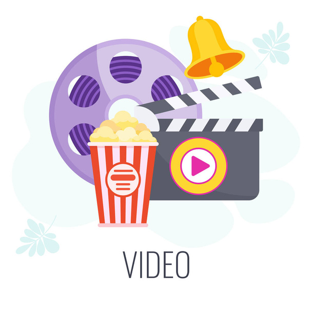 Video marketing. Music and entertainment content. Internet cinema - Vector, Imagen