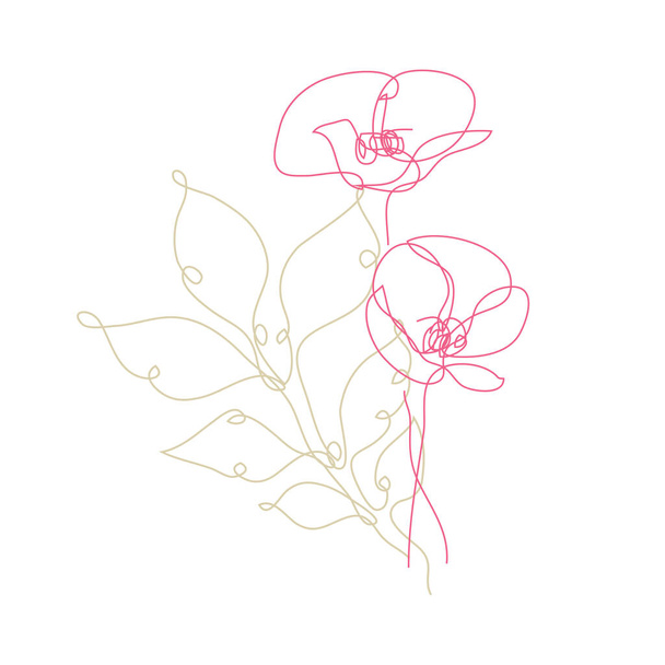 Decorative hand drawn poppy flowers, design elements. Can be used for cards, invitations, banners, posters, print design. Continuous line art style - ベクター画像