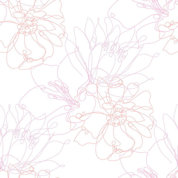 Elegant seamless pattern with flowers, design elements. Floral  pattern for invitations, cards, print, gift wrap, manufacturing, textile, fabric, wallpapers. Continuous line art style - Vector, afbeelding