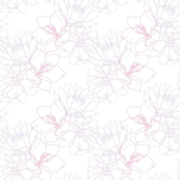Elegant seamless pattern with flowers, design elements. Floral  pattern for invitations, cards, print, gift wrap, manufacturing, textile, fabric, wallpapers. Continuous line art style - Вектор,изображение