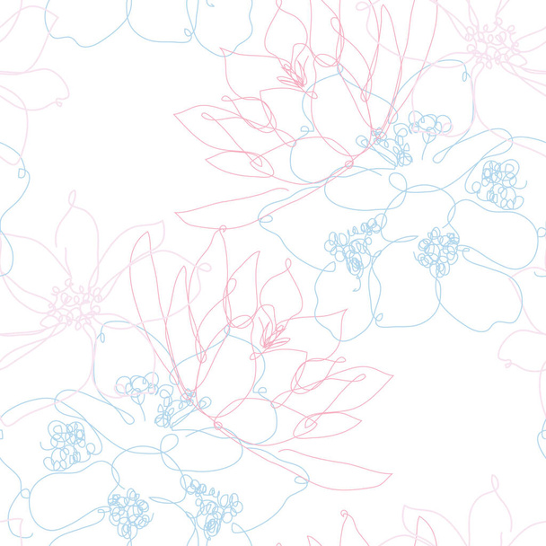 Elegant seamless pattern with flowers, design elements. Floral  pattern for invitations, cards, print, gift wrap, manufacturing, textile, fabric, wallpapers. Continuous line art style - ベクター画像