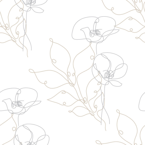 Elegant seamless pattern with poppy flowers, design elements. Floral  pattern for invitations, cards, print, gift wrap, manufacturing, textile, fabric, wallpapers. Continuous line art style - Vettoriali, immagini