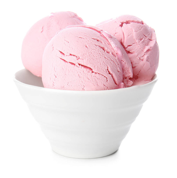 Μπολ με νόστιμο παγωτό στο φόντο χρώμα - Φωτογραφία, εικόνα