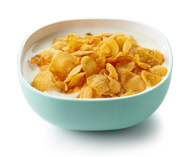 bowl of cornflakes with milk isolated on white background - Photo, Image