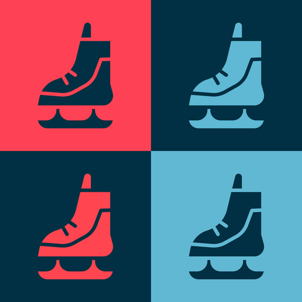 Pop art Skates pictogram geïsoleerd op kleur achtergrond. Een icoon voor schaatsschoenen. Sportschoenen met messen. Vector Illustratie. - Vector, afbeelding