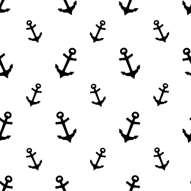 Silhouette. Anchor. The endlessly repeating ornament of the symbols of navigation. Seamless vector pattern. Outline on an isolated colorless background. Marine decorative element. Idea for packaging, case, textile, wallpaper, web design. - Vektor, Bild