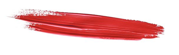 Pincelada de color rojo paiting sobre fondo aislado, textura de acuarela de lona, mancha de lápiz labial rojo - Foto, imagen