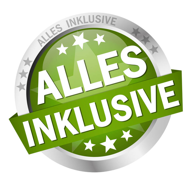 EPS 10 vector with round colored button with banner and text all inclusive (in german) - Vector, Image
