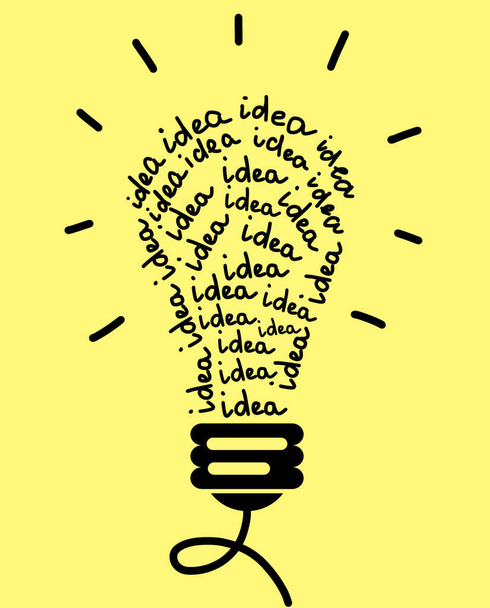Idea concept. Creative illustration of light bulb on yellow background - Foto, imagen