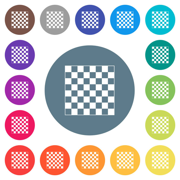 Шахова дошка плоскі білі піктограми на круглих кольорах фону. 17 варіацій кольору тла включені
. - Вектор, зображення