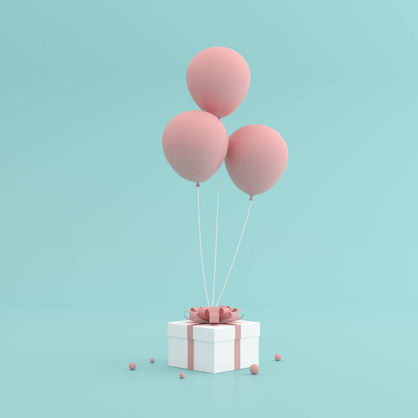 Mock up από κουτί δώρου και μπαλόνια σε minimal στυλ. 3D απόδοση. - Φωτογραφία, εικόνα