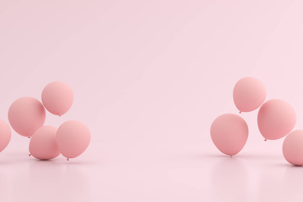 Vysmívat se balónům vznášejícím se na růžovém pozadí. 3D vykreslování. - Fotografie, Obrázek