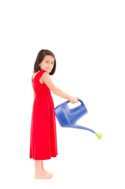 Girl holding a watering can, Isolated, white background - Photo, Image