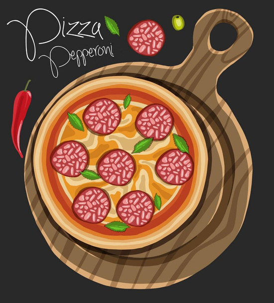  hand drawn pizza on cutting board - Vector, Image
