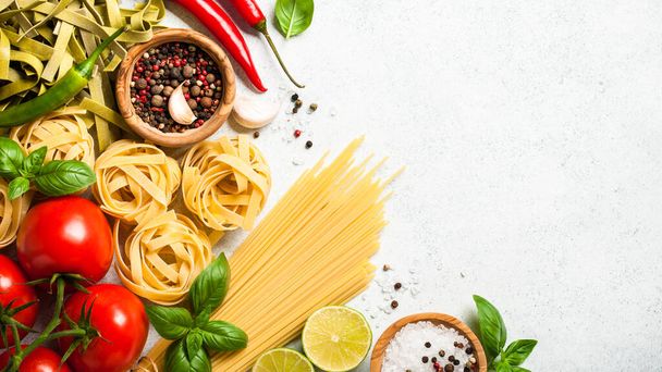 Cooking table with ingredients. Italian cuisine concept - 写真・画像