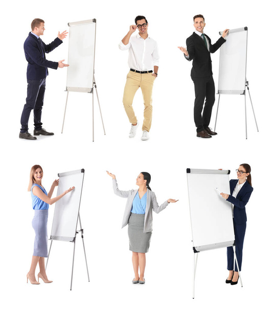 Collage with photos of business trainers on white background - Foto, Imagem