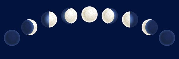 Ilustración de fases lunares, fondo de póster del planeta espacial celestial. Cartel de astrología. Ilustración vectorial. Fondo de superficie de luna llena
. - Vector, imagen