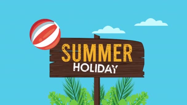 temporada de vacaciones de verano con etiqueta de madera y playa globo
 - Metraje, vídeo