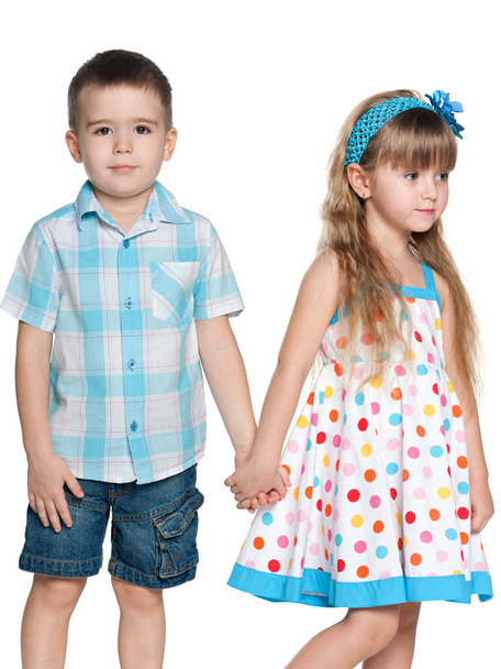 Two fashion children on the white background - Photo, Image