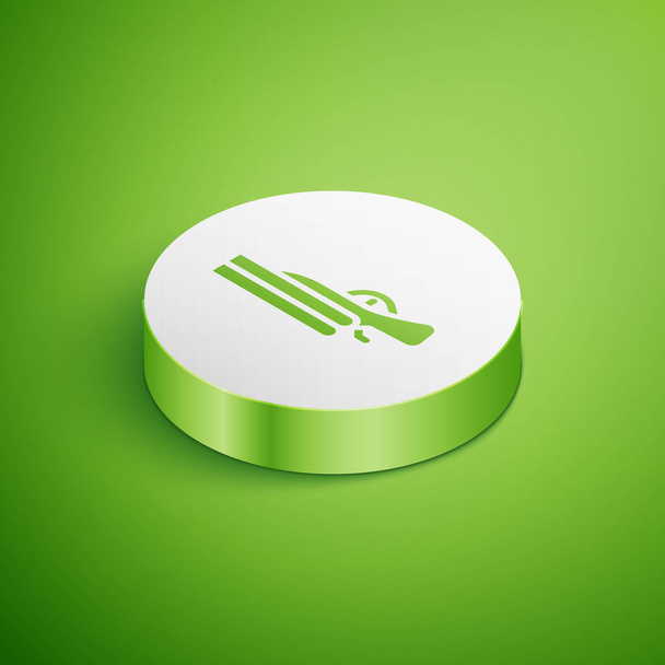 Isometric Shotgun icon isolated on green background. Hunting gun. White circle button. Vector. - Vector, Image