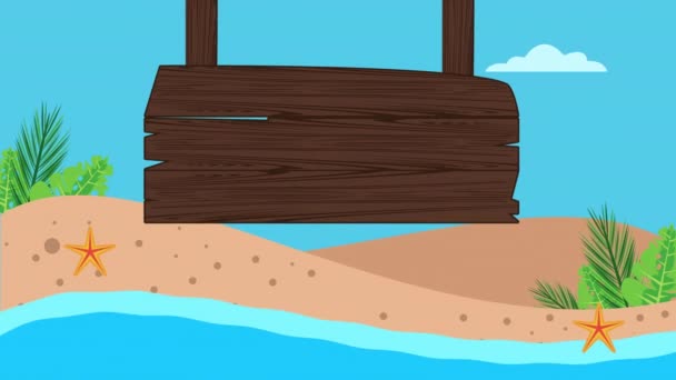 saison des vacances d'été avec étiquette en bois sur la plage - Séquence, vidéo