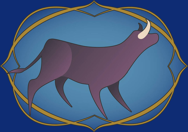 Zodiac Teken. Stier. Bull binnen in een sierlijst. Middeleeuwse stijl - Vector, afbeelding