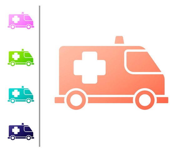 Coral Ambulance and emergency car icon isolated on white background. Ambulance vehicle medical evacuation. Set color icons. Vector.. - Vector, Image