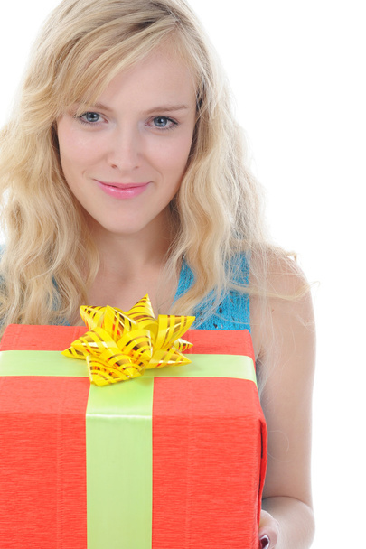 Blonde with a gift - Фото, зображення